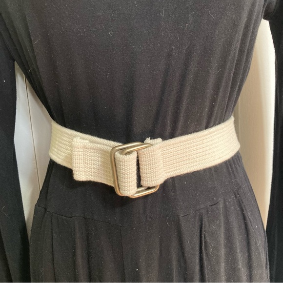 Woven Cotton Web Belt Cream Square Buckle UNISEX Men Women Waist 26 Inches - Picture 4 of 11